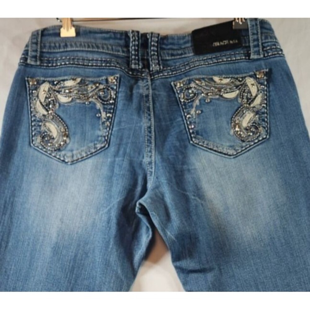 Grace in LA Womens Jeans Size 30 Thick Stitch Embroidered Rhinestones Flare